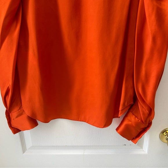 Zara Women's Orange Puff Sleeve Blouse Diamanté Button Satin Top Size Small NWT - Picture 13 of 16